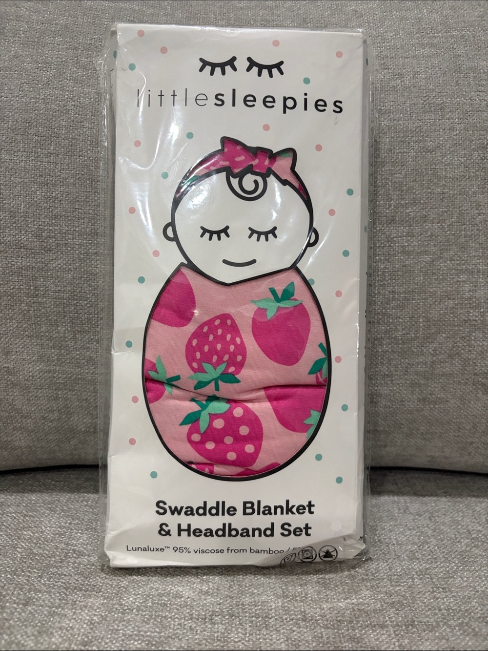 Little Sleepies Pink Strawberry Swaddle Blanket & Headband Set